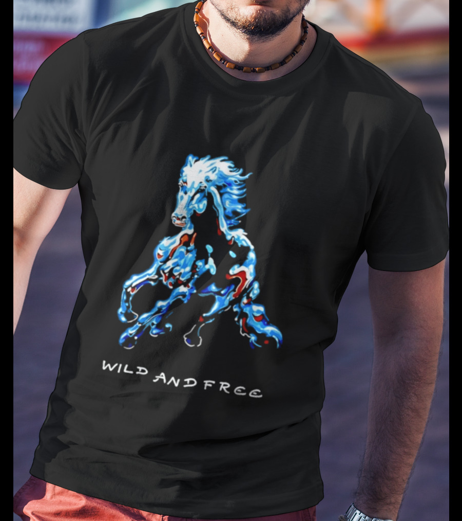 Wild Horse Wild And Free Blue Red Watercolor T-Shirt