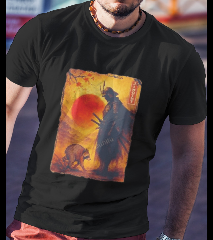 Jimothy Samurai Warrior And Raccoon Japanese Sunset T-Shirt
