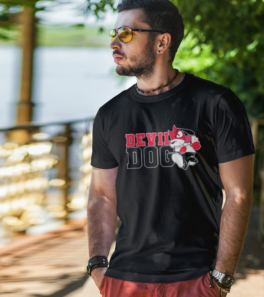 Devil Dog Cartoon Red And White T-Shirt
