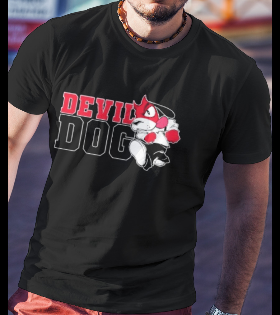 Devil Dog Cartoon Red And White T-Shirt