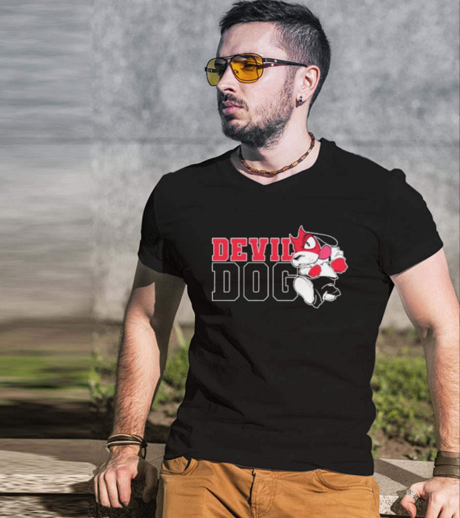 Devil Dog Cartoon Red And White T-Shirt