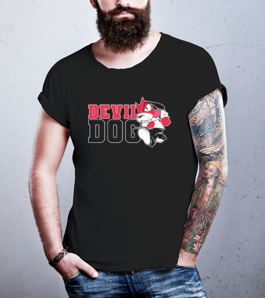 Devil Dog Cartoon Red And White T-Shirt