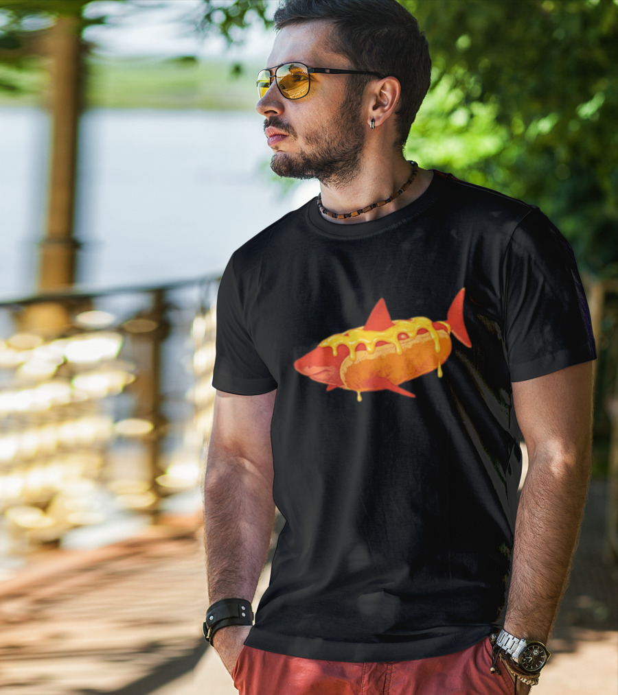 Hot Dog Shark With Melting Cheese Drizzle T-Shirt
