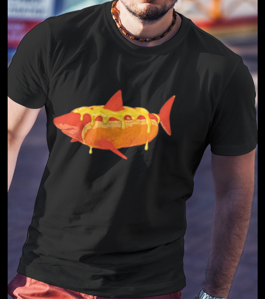 Hot Dog Shark With Melting Cheese Drizzle T-Shirt
