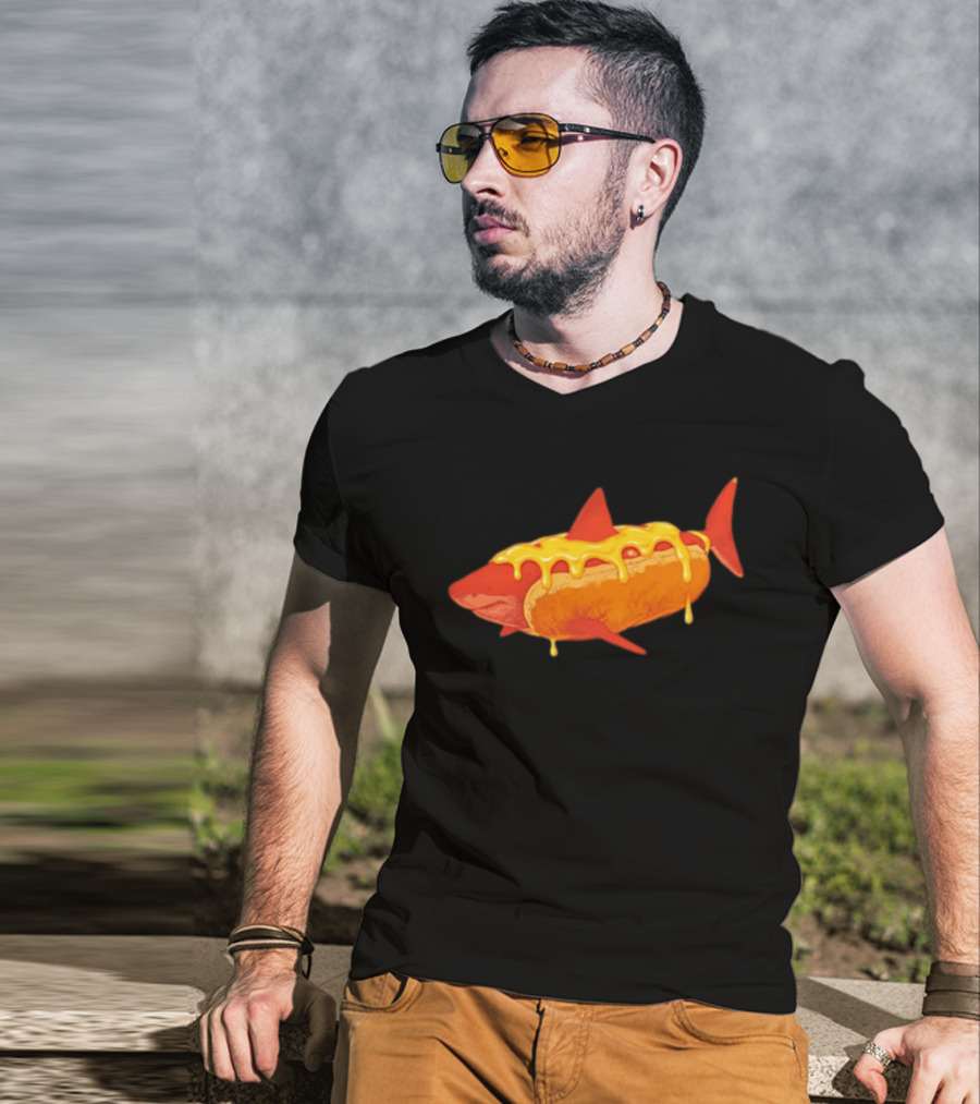 Hot Dog Shark With Melting Cheese Drizzle T-Shirt