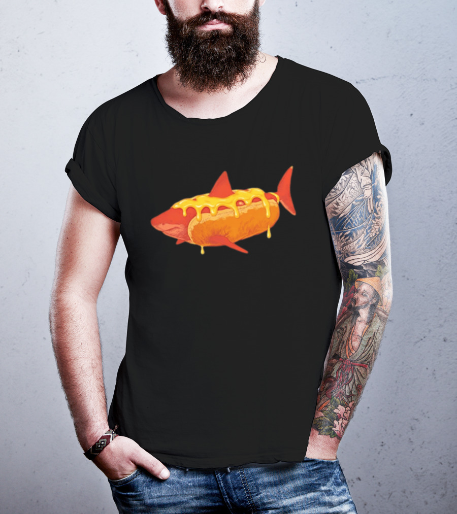 Hot Dog Shark With Melting Cheese Drizzle T-Shirt