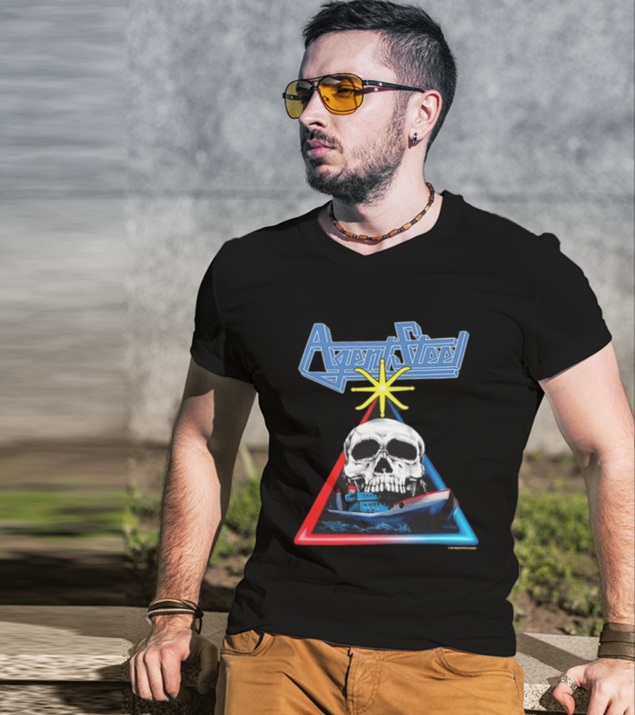 Agent Steel The Road To Atlantis Tour 1987 Skull Ship London Hamburg Two Sided T-Shirt