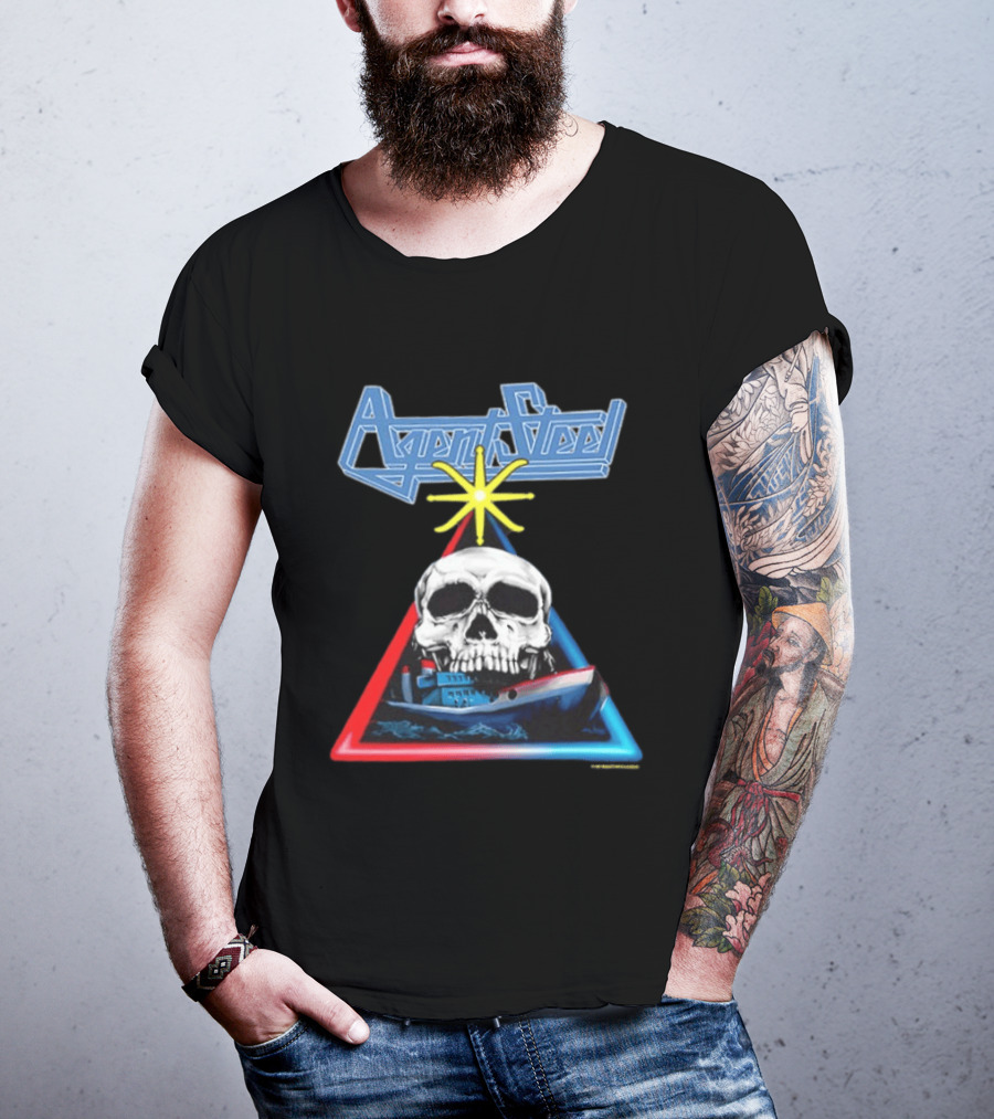 Agent Steel The Road To Atlantis Tour 1987 Skull Ship London Hamburg Two Sided T-Shirt