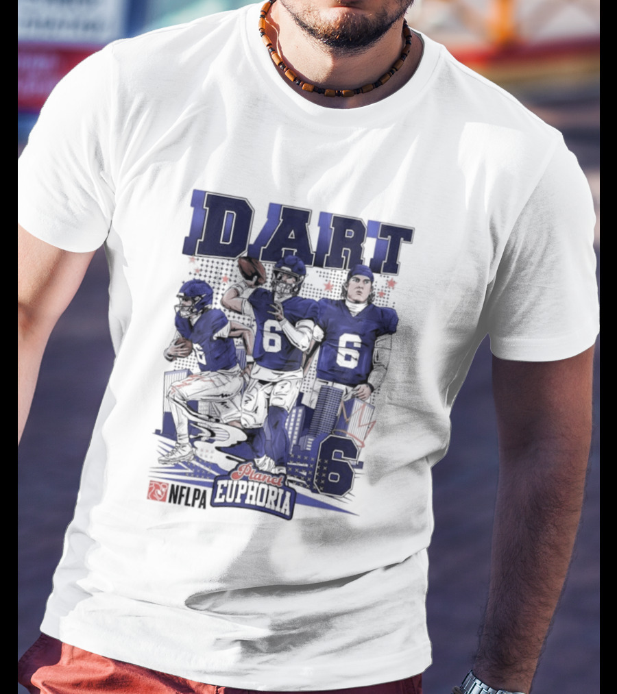 Jaxson Dart #6 New York Giants Football Comic Superpower Quarterback T-Shirt