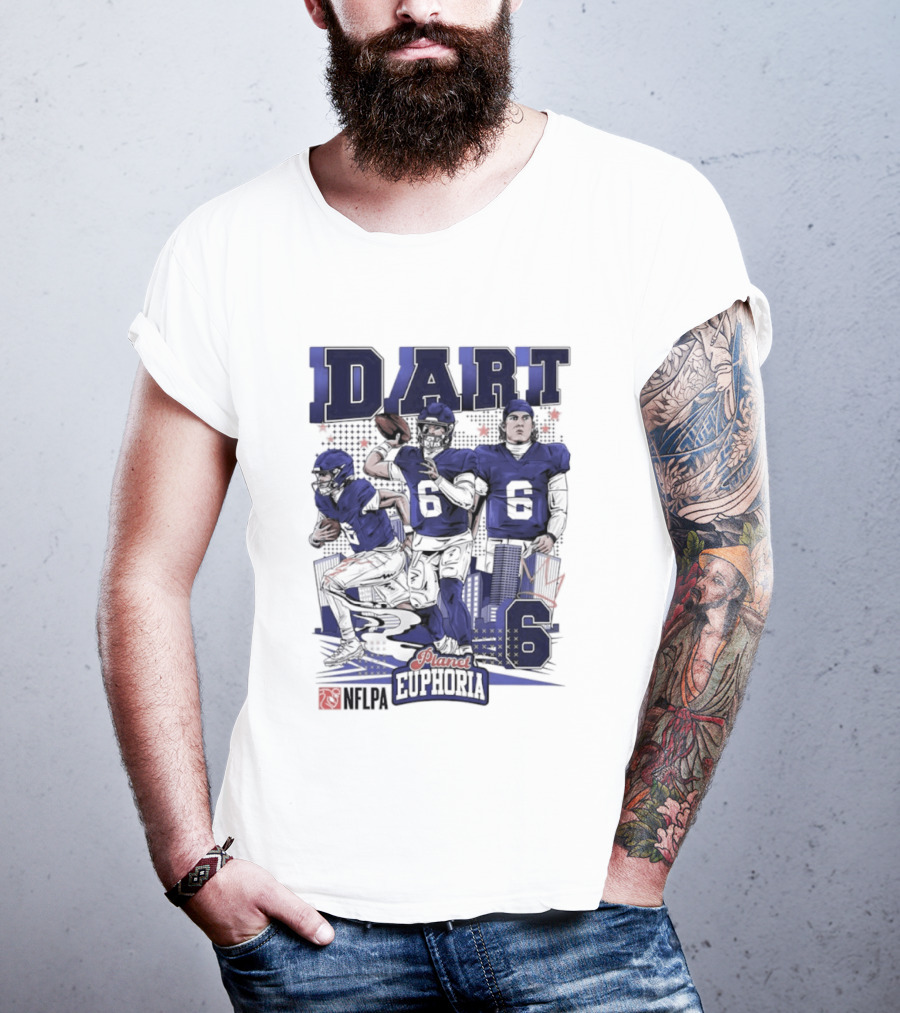 Jaxson Dart #6 New York Giants Football Comic Superpower Quarterback T-Shirt