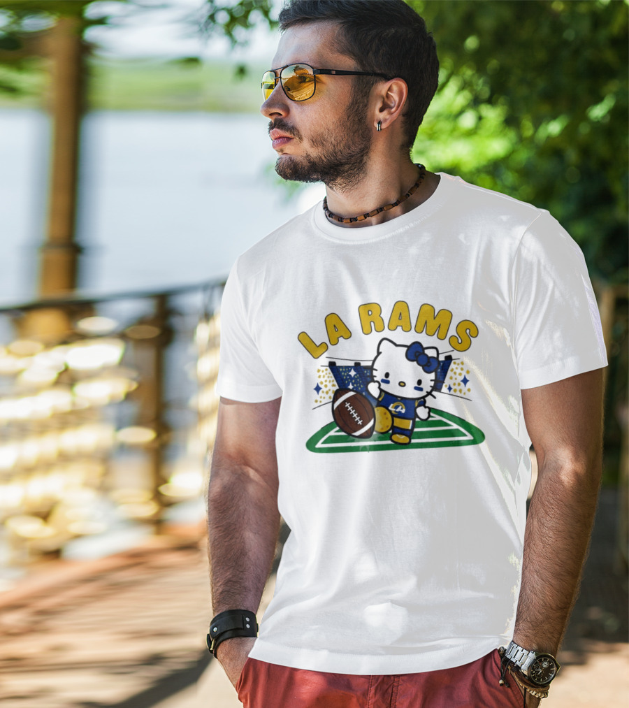 LA Rams Hello Kitty Football Kicking Stadium Scene T-Shirt