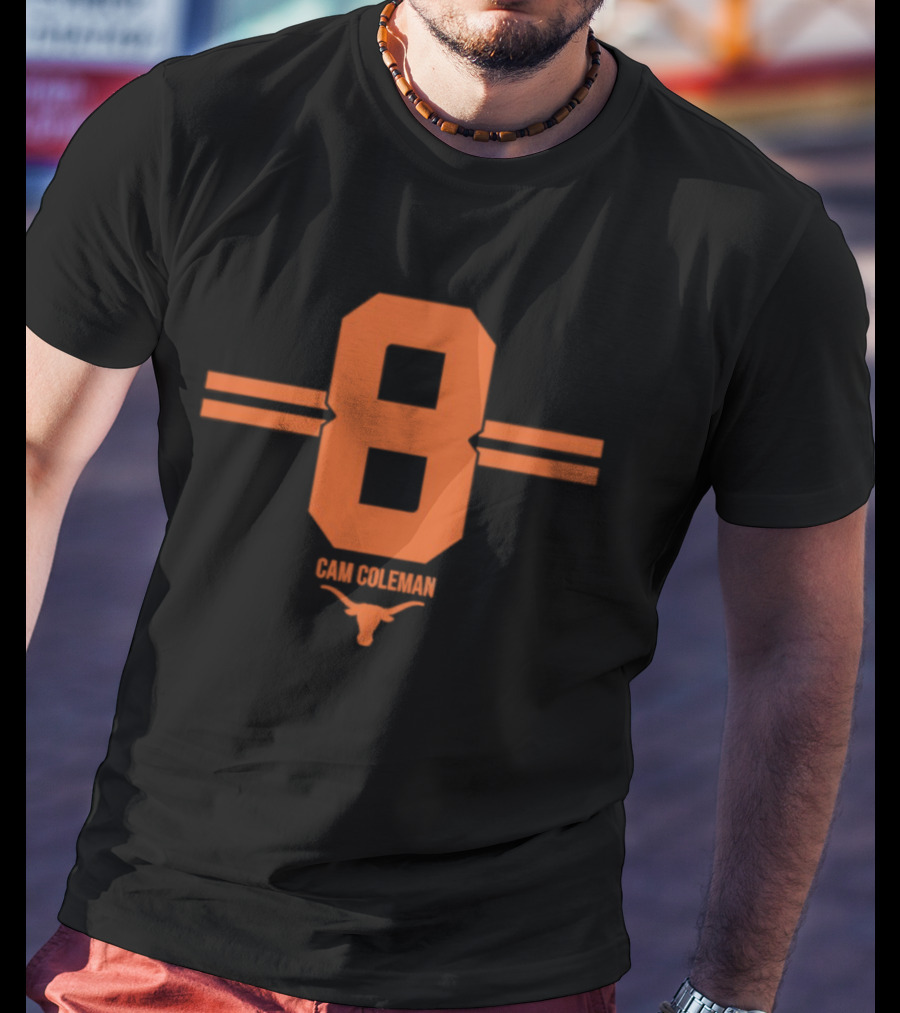 Texas Longhorns Cam Coleman Number 8 NCAA Football T-Shirt
