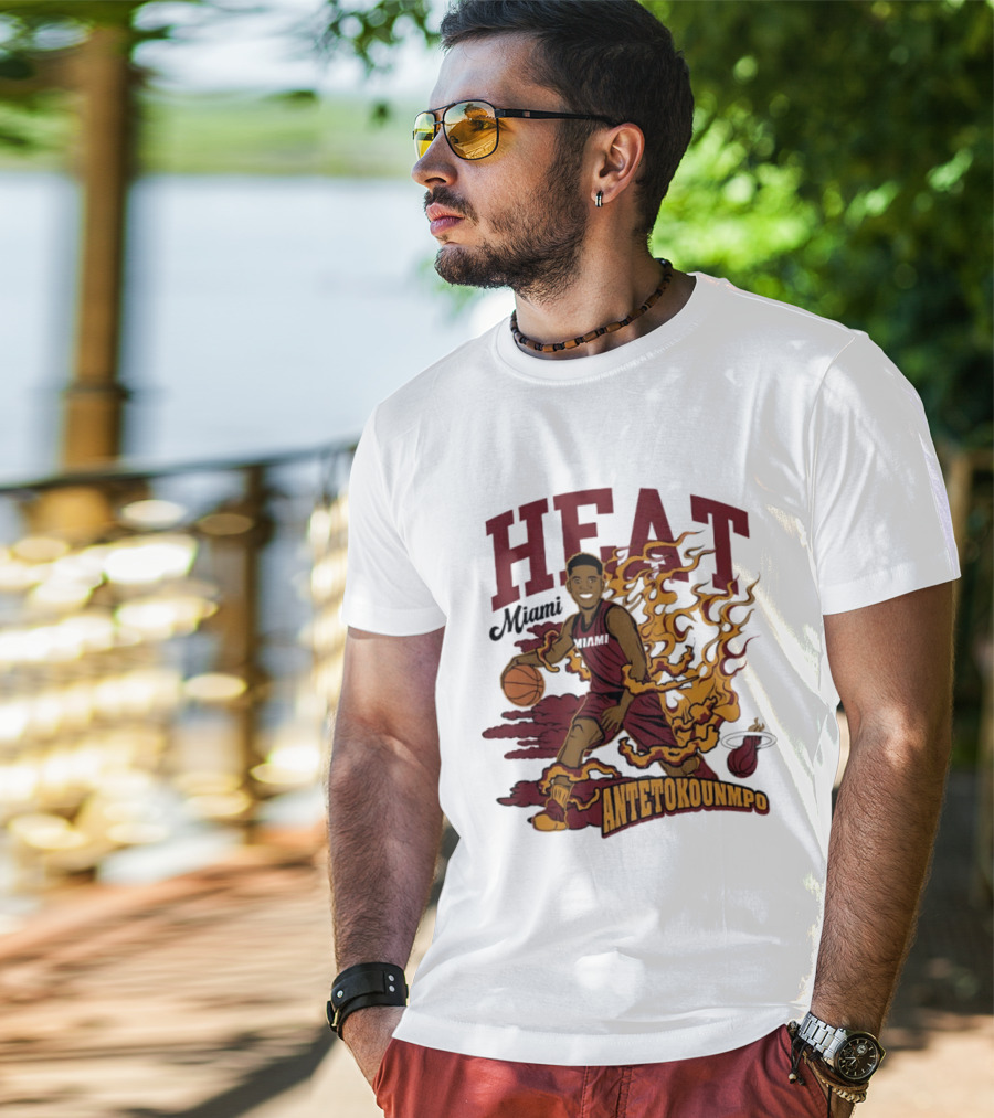 Miami Heat Antetokounmpo Basketball Flame Comic T-Shirt