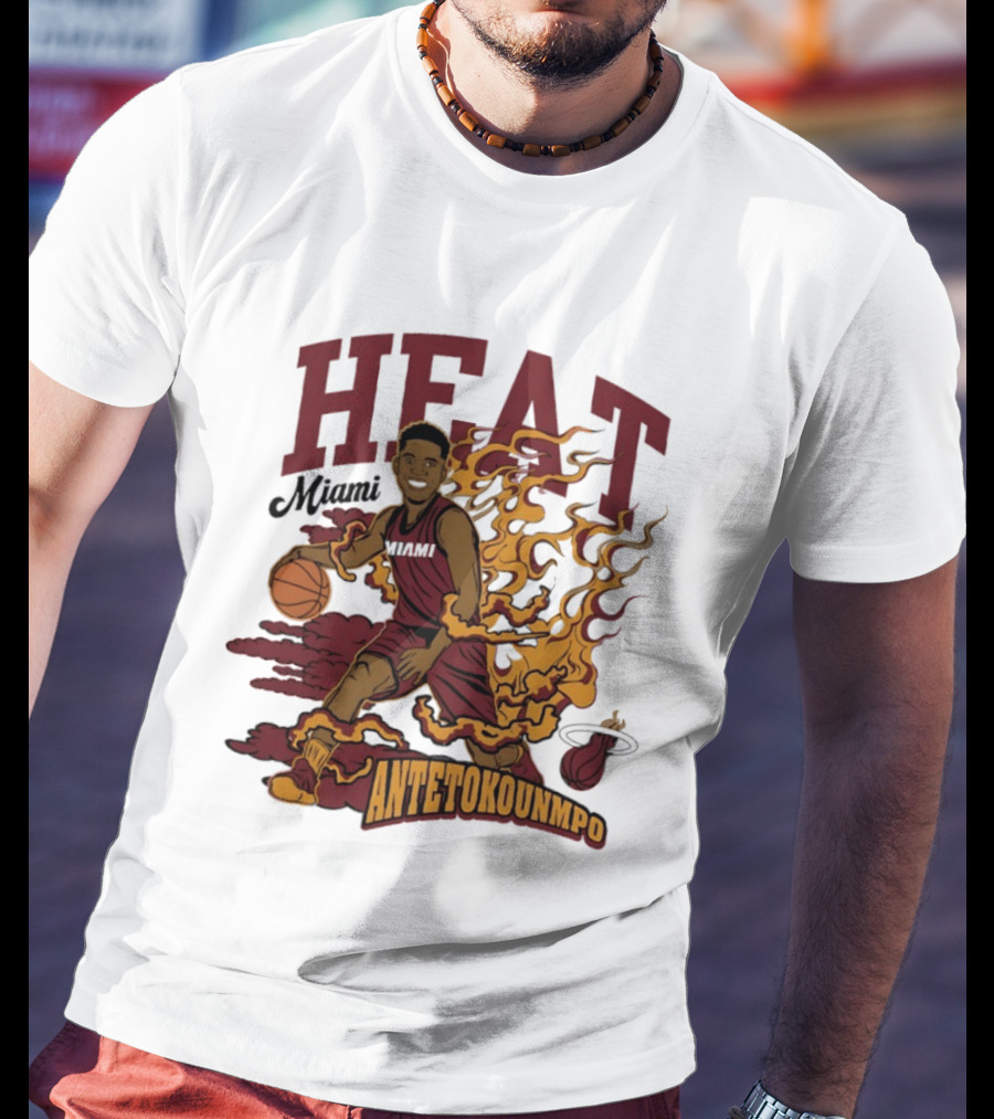 Miami Heat Antetokounmpo Basketball Flame Comic T-Shirt
