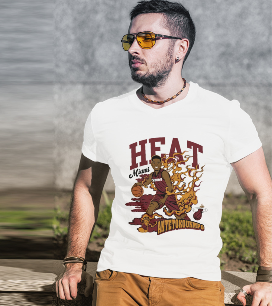 Miami Heat Antetokounmpo Basketball Flame Comic T-Shirt