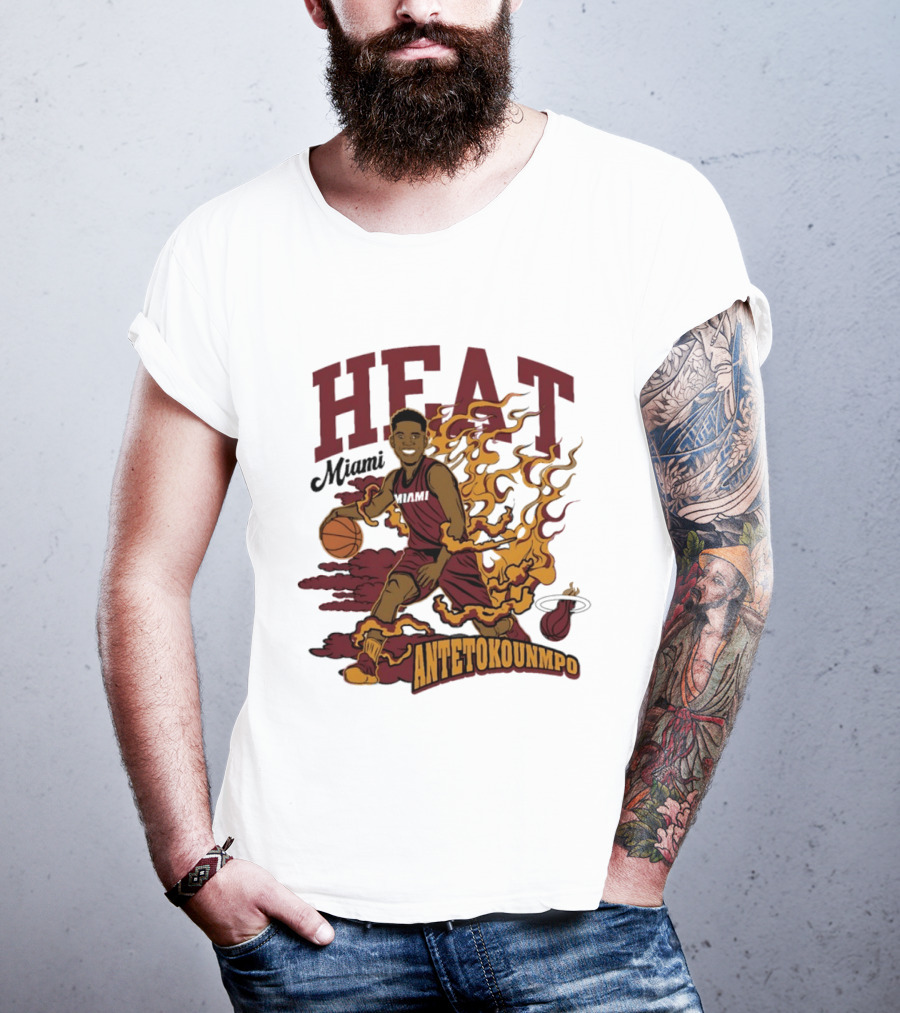 Miami Heat Antetokounmpo Basketball Flame Comic T-Shirt