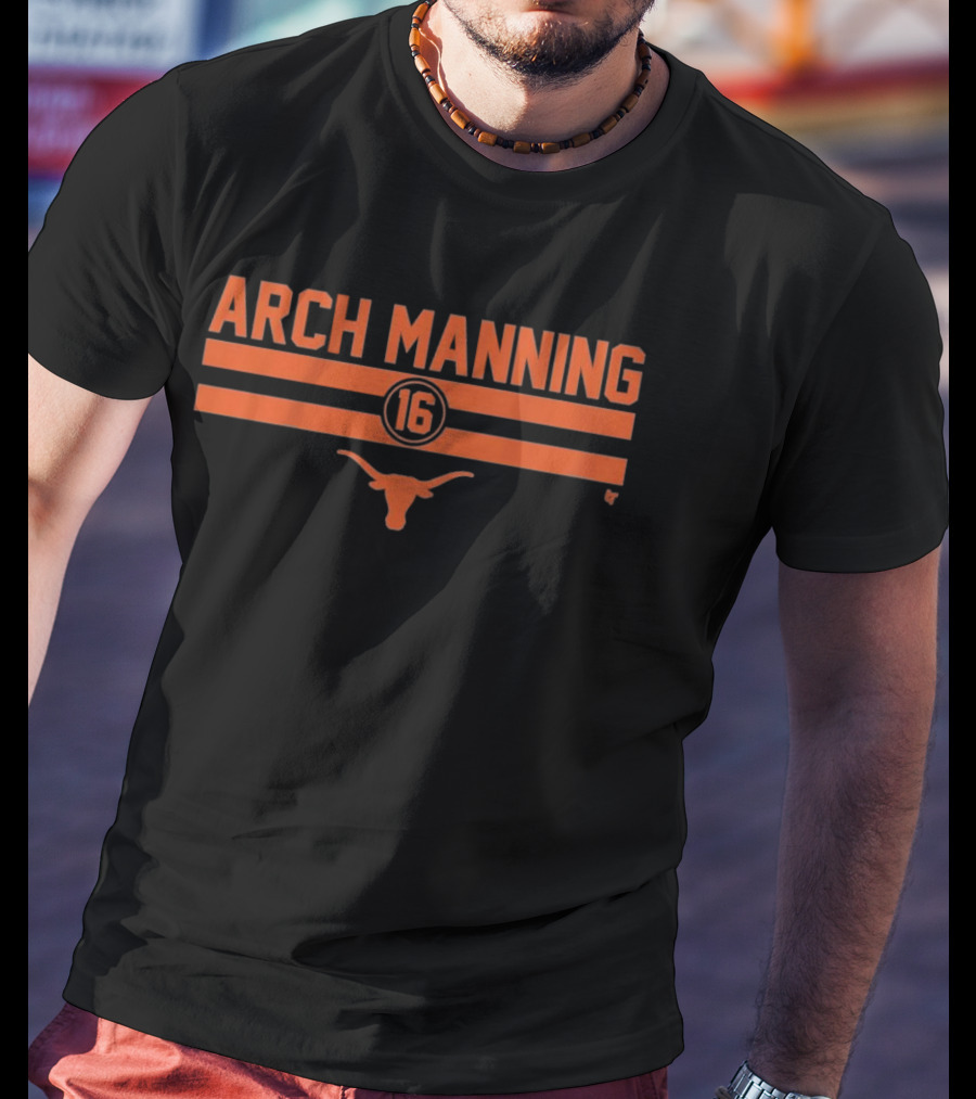Texas Longhorns Arch Manning 16 Football Stripe Longhorn T-Shirt