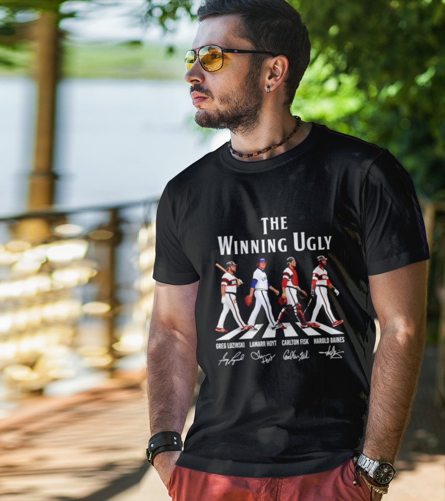 Chicago White Sox The Winning Ugly Greg Luzinski Lamarr Hoyt Carlton Fisk Harold Baines Signatures Abbey Road T-Shirt