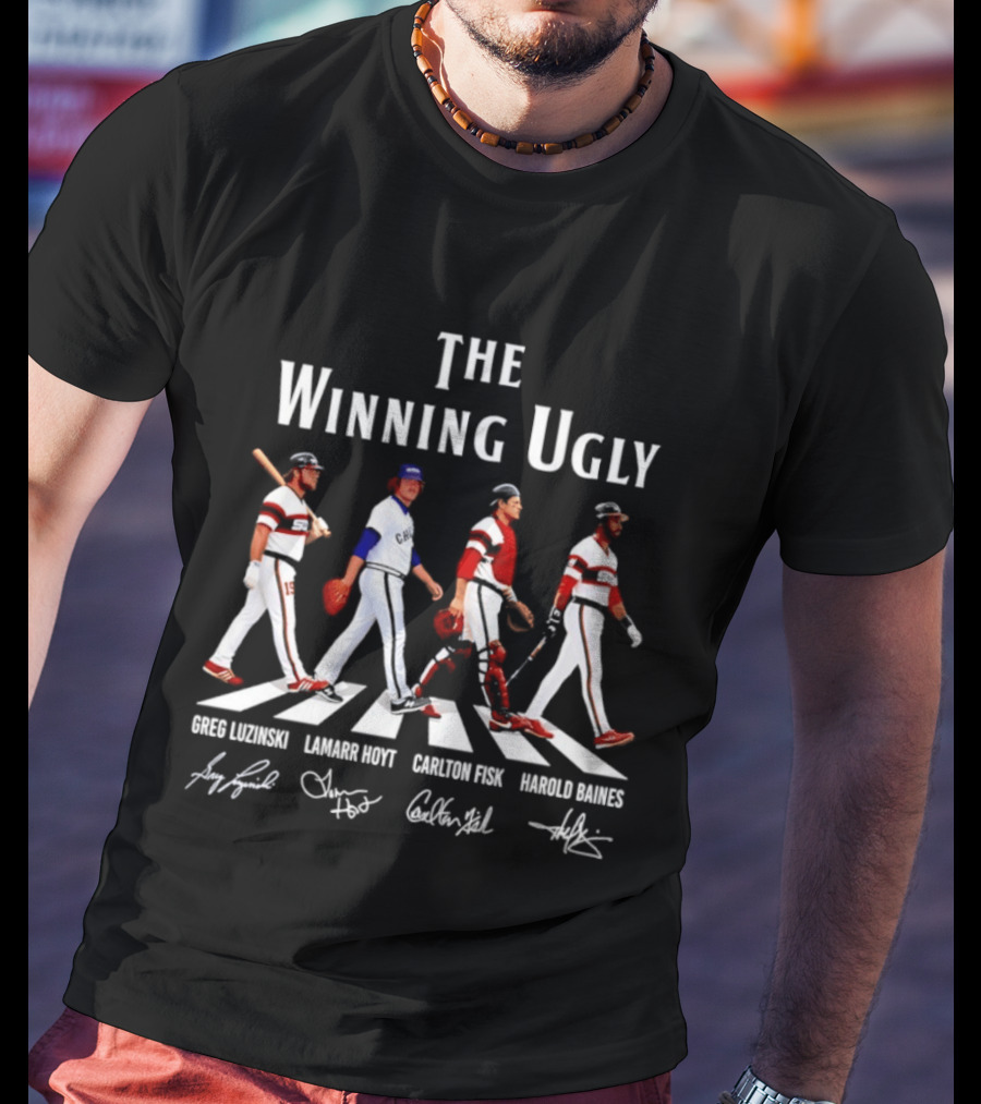 Chicago White Sox The Winning Ugly Greg Luzinski Lamarr Hoyt Carlton Fisk Harold Baines Signatures Abbey Road T-Shirt