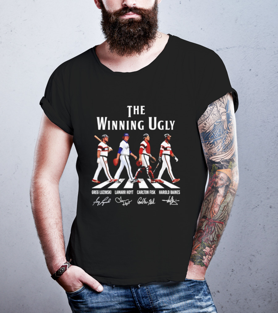 Chicago White Sox The Winning Ugly Greg Luzinski Lamarr Hoyt Carlton Fisk Harold Baines Signatures Abbey Road T-Shirt