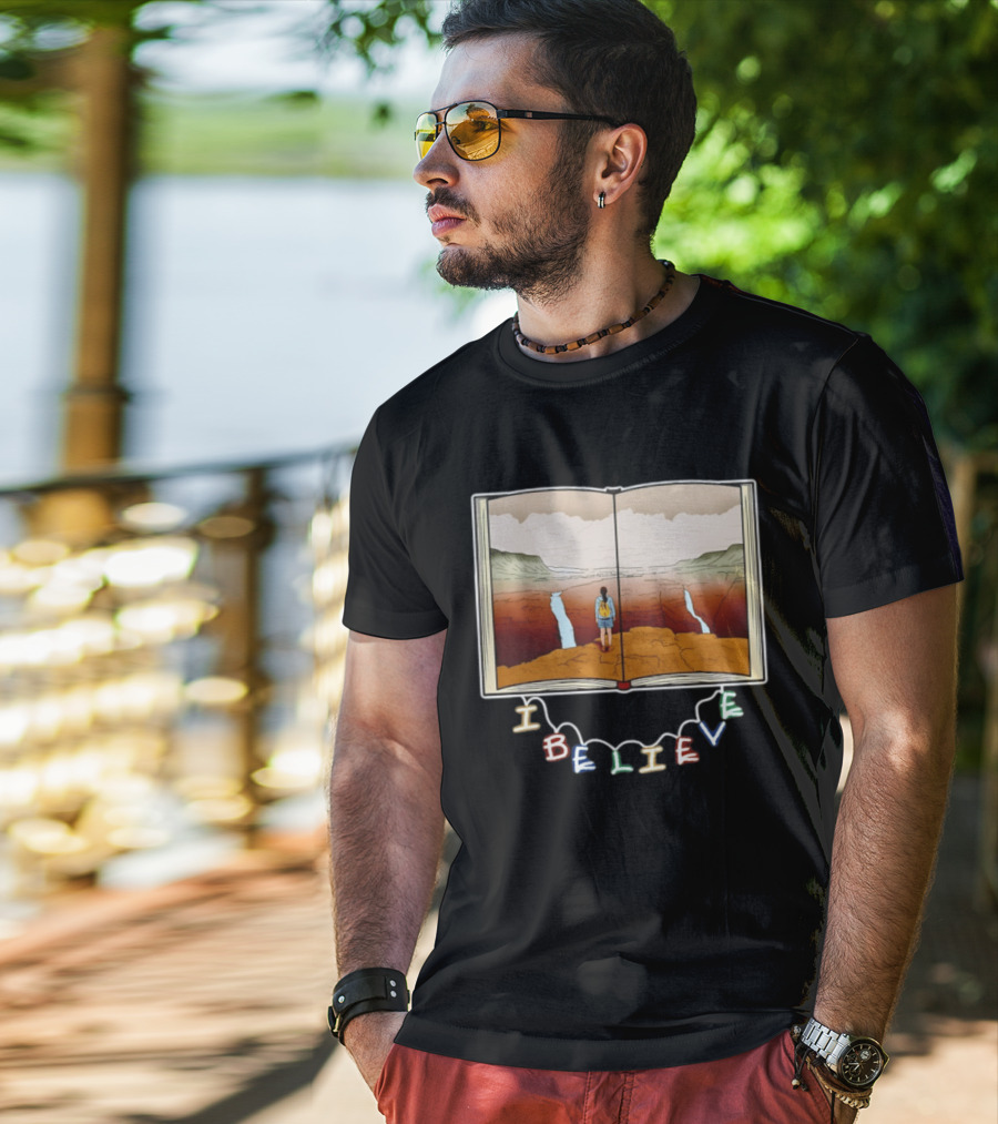 I Believe Open Book Landscape Journey Adventure T-Shirt