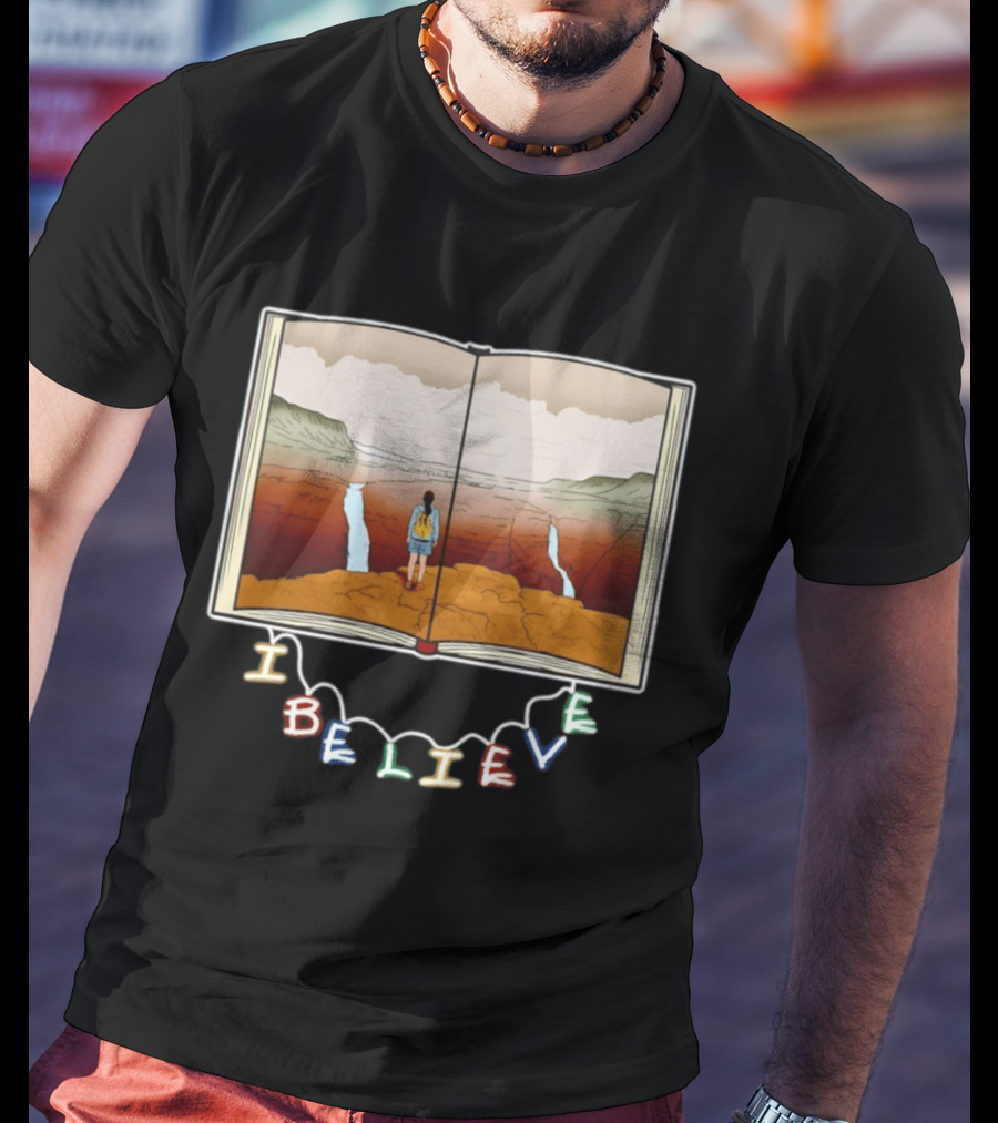 I Believe Open Book Landscape Journey Adventure T-Shirt