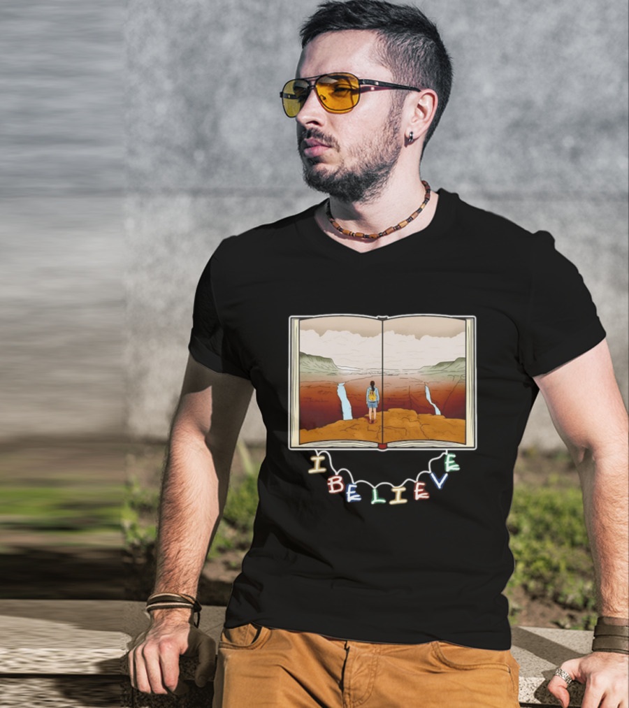I Believe Open Book Landscape Journey Adventure T-Shirt