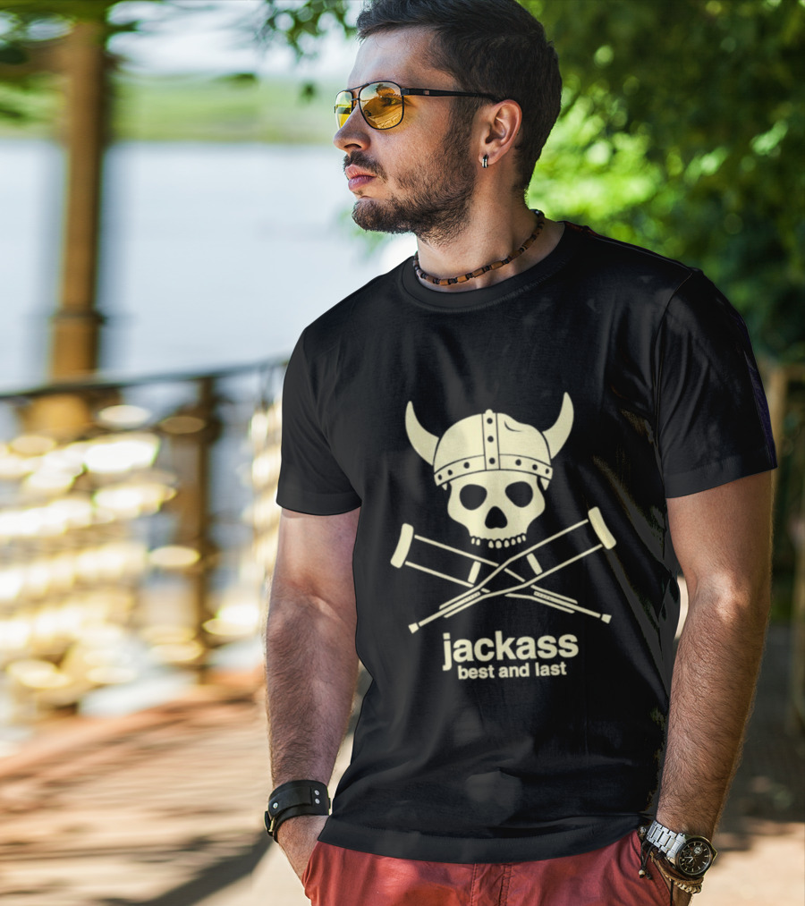 Jackass Best And Last Viking Skull With Crutches T-Shirt