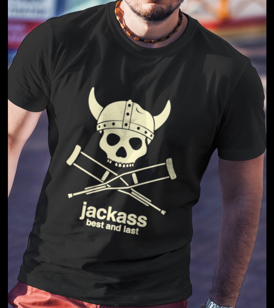 Jackass Best And Last Viking Skull With Crutches T-Shirt