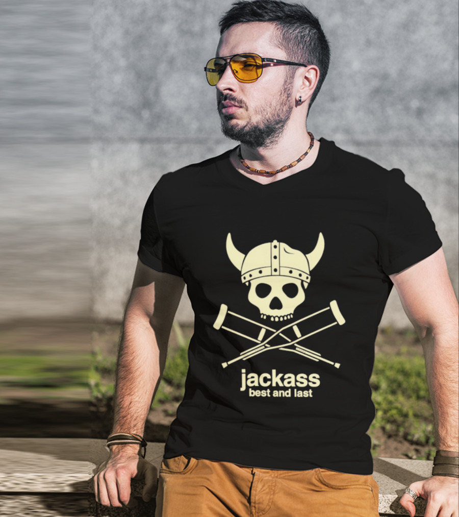 Jackass Best And Last Viking Skull With Crutches T-Shirt