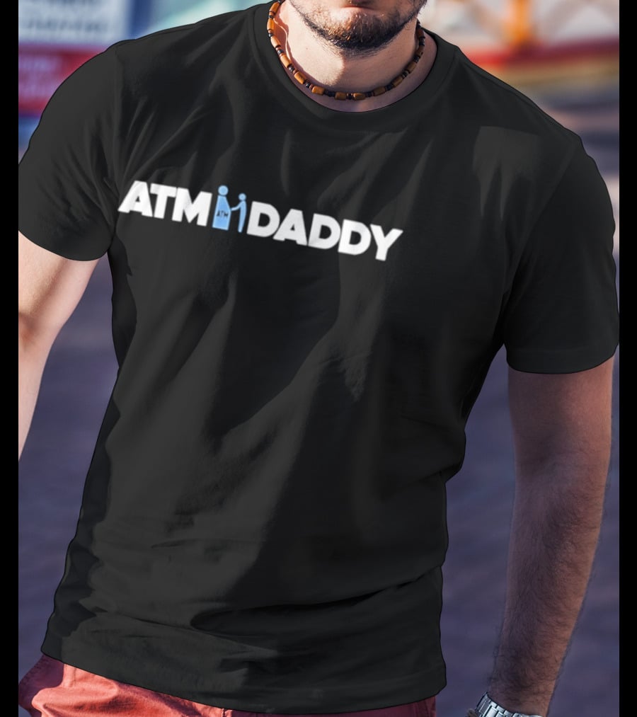 ATM Daddy Text With Iconic Figures In White T-Shirt