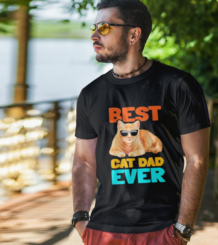 Best Cat Dad Ever Tabby Owner Birthday Fathers Day T-Shirt