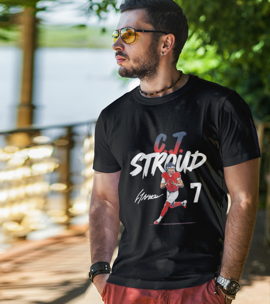 C.J. Stroud Houston Texans 7 Football Star 2026 Signature Pose T-Shirt