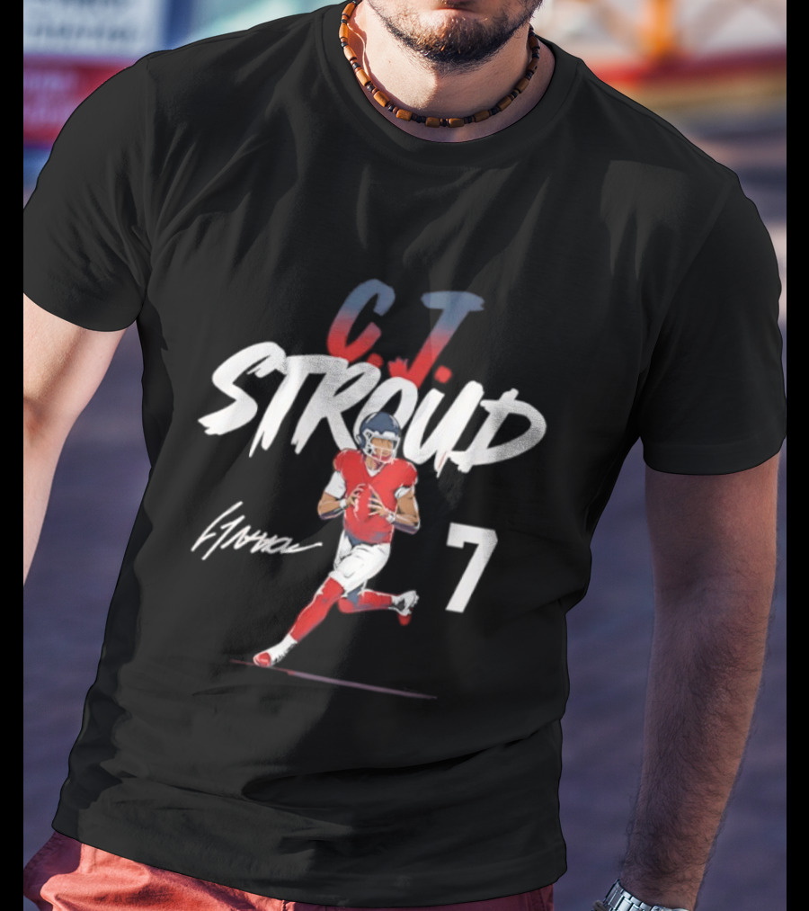 C.J. Stroud Houston Texans 7 Football Star 2026 Signature Pose T-Shirt