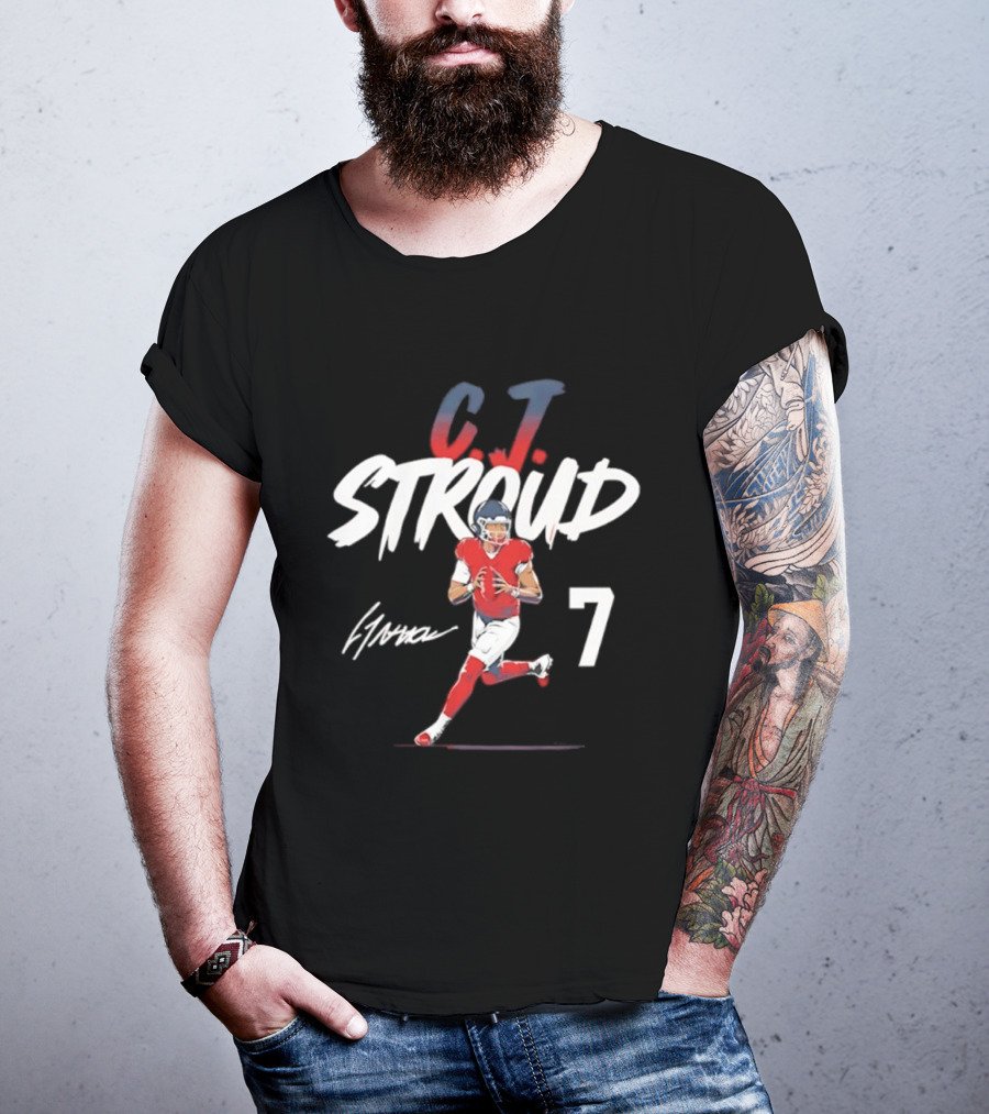 C.J. Stroud Houston Texans 7 Football Star 2026 Signature Pose T-Shirt