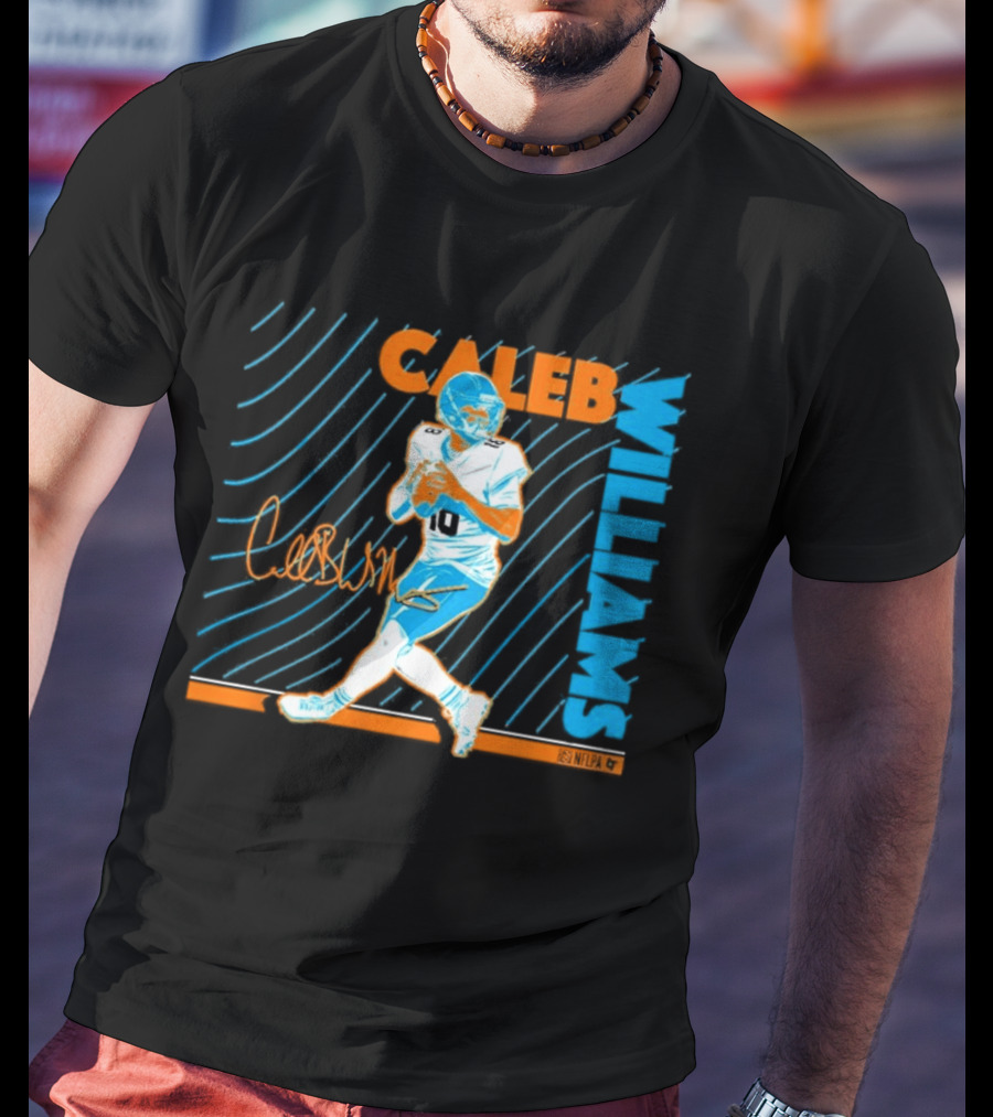 Caleb Williams Neon Nights Football Pose With Signature T-Shirt