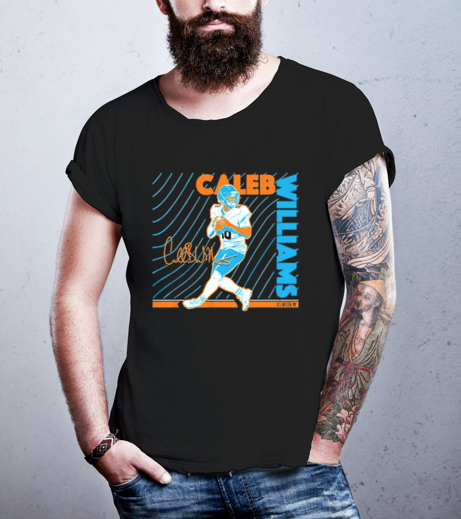 Caleb Williams Neon Nights Football Pose With Signature T-Shirt