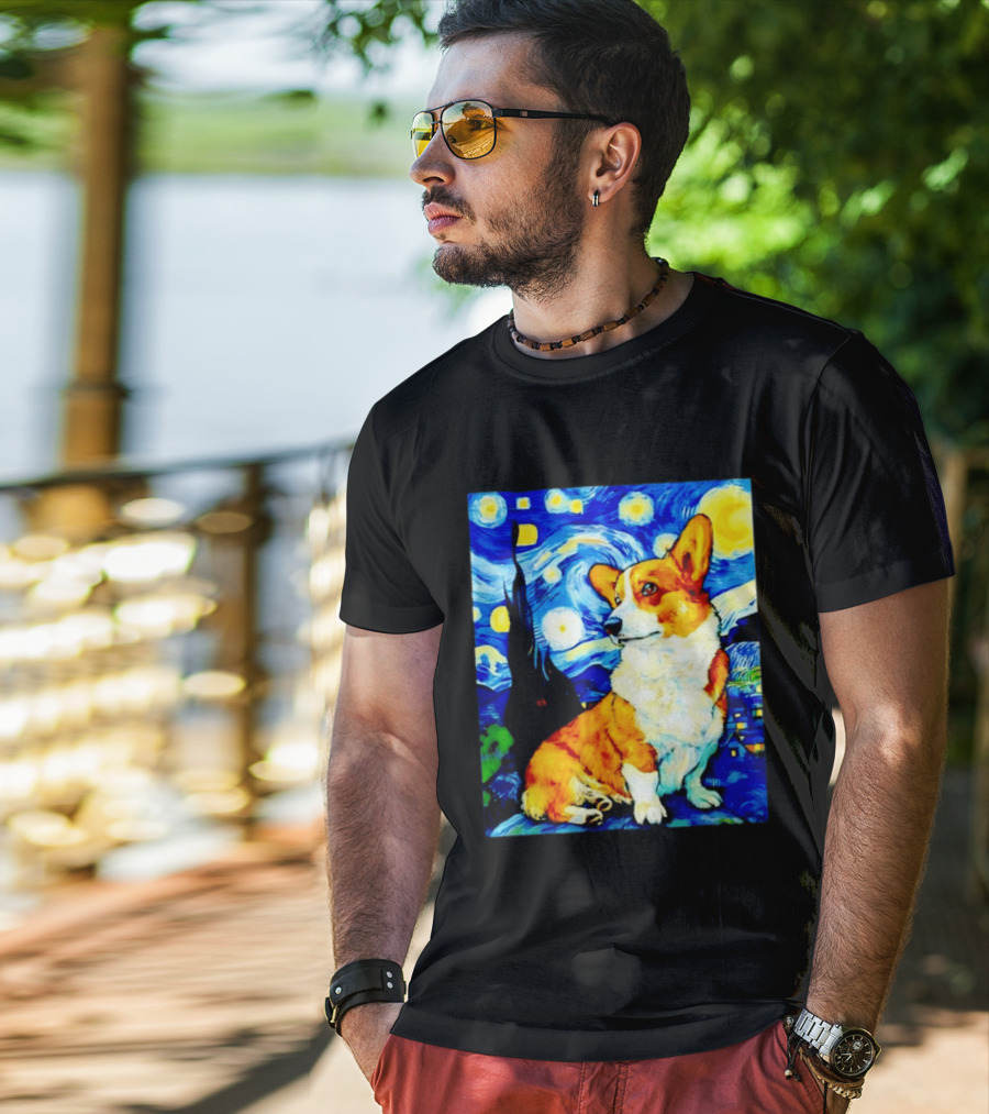 Corgi The Starry Night Vincent Van Gogh Dog Art Collaboration T-Shirt