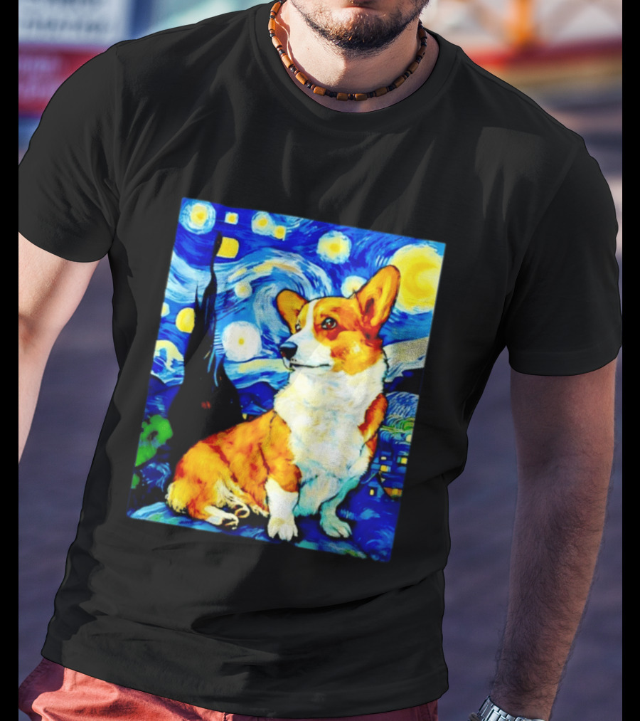 Corgi The Starry Night Vincent Van Gogh Dog Art Collaboration T-Shirt