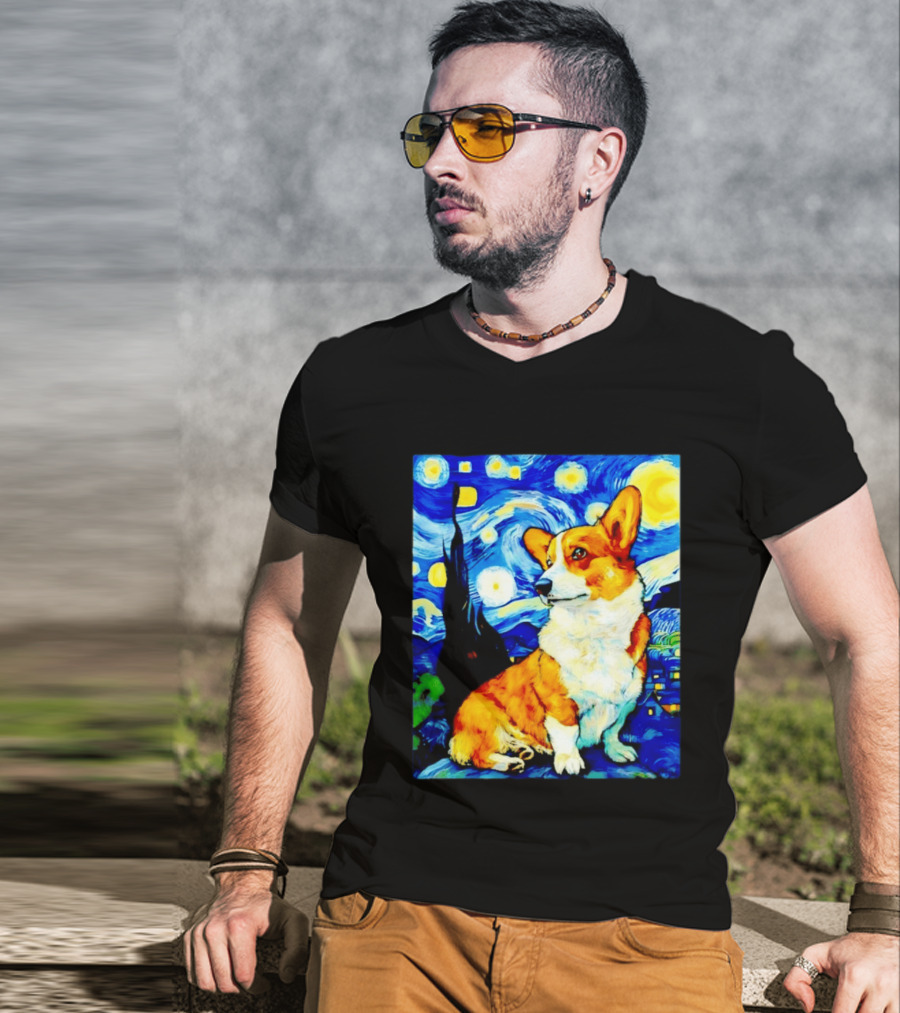 Corgi The Starry Night Vincent Van Gogh Dog Art Collaboration T-Shirt