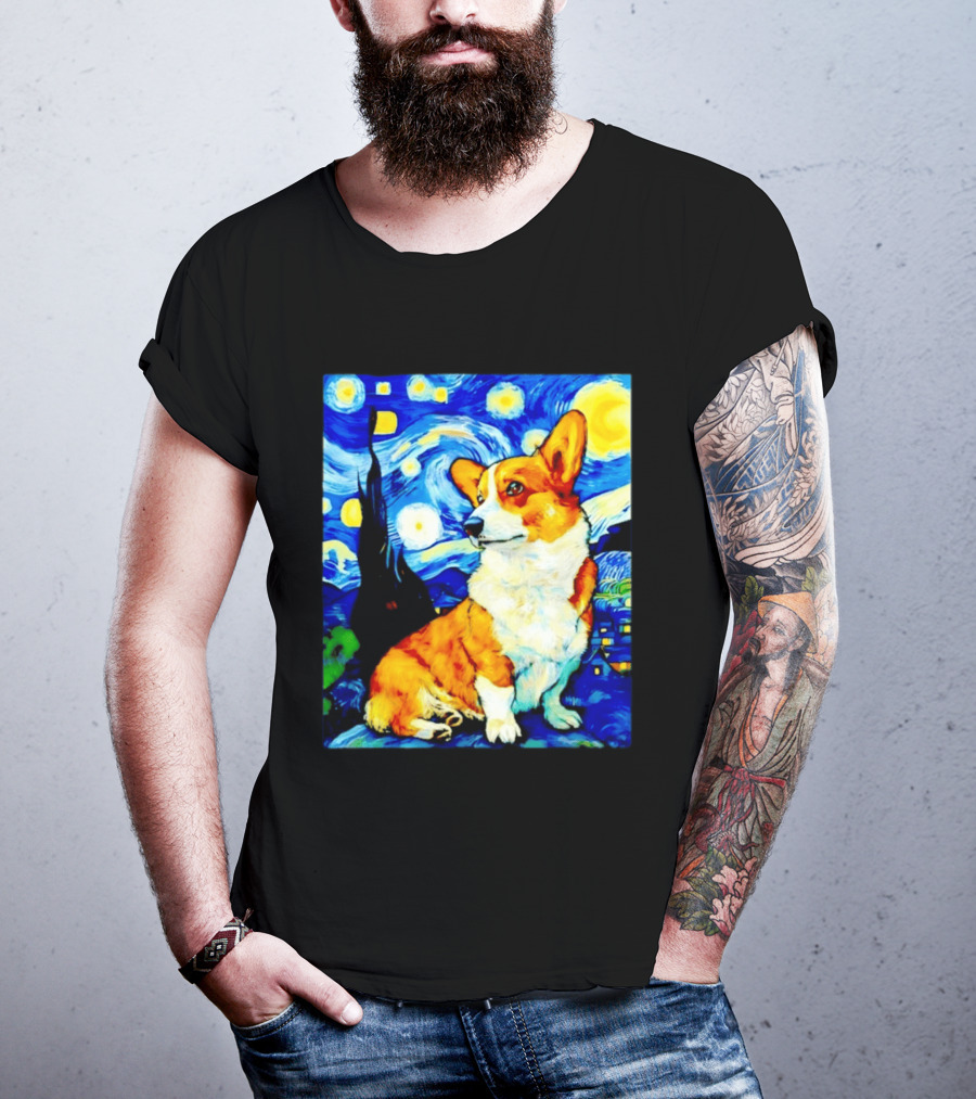 Corgi The Starry Night Vincent Van Gogh Dog Art Collaboration T-Shirt