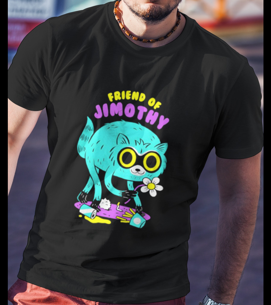 Friend Of Jimothy Raccoon Holding Flower Cute Cartoon T-Shirt