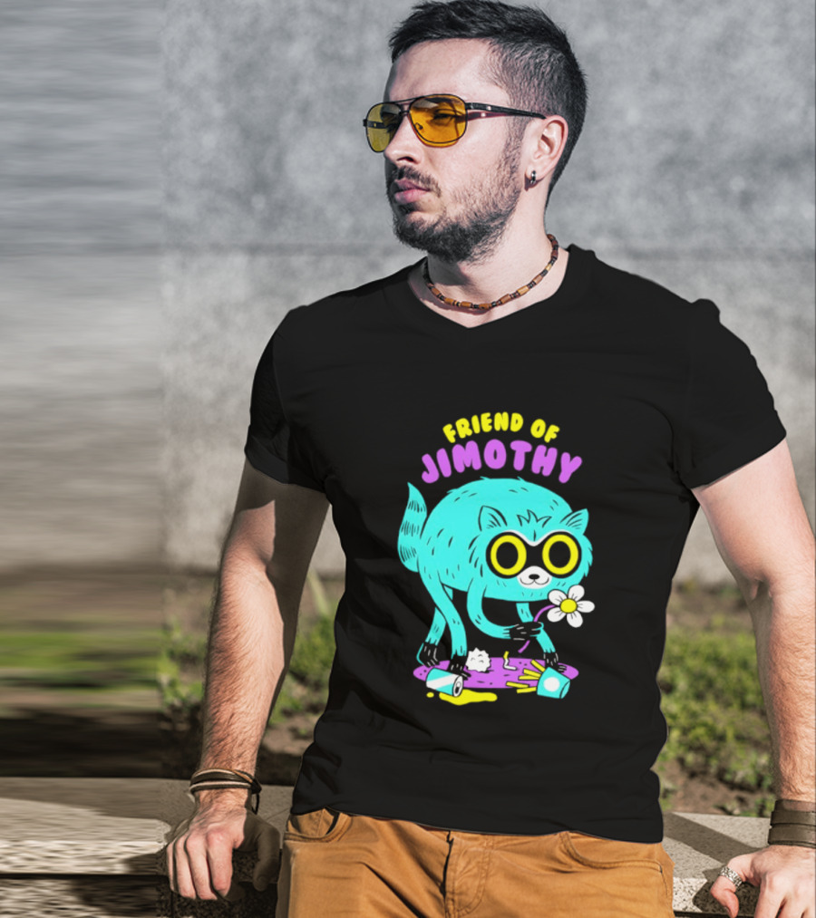 Friend Of Jimothy Raccoon Holding Flower Cute Cartoon T-Shirt
