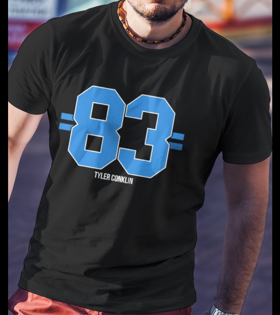 Tyler Conklin 83 Blue Stripe Detroit Lions Number T-Shirt