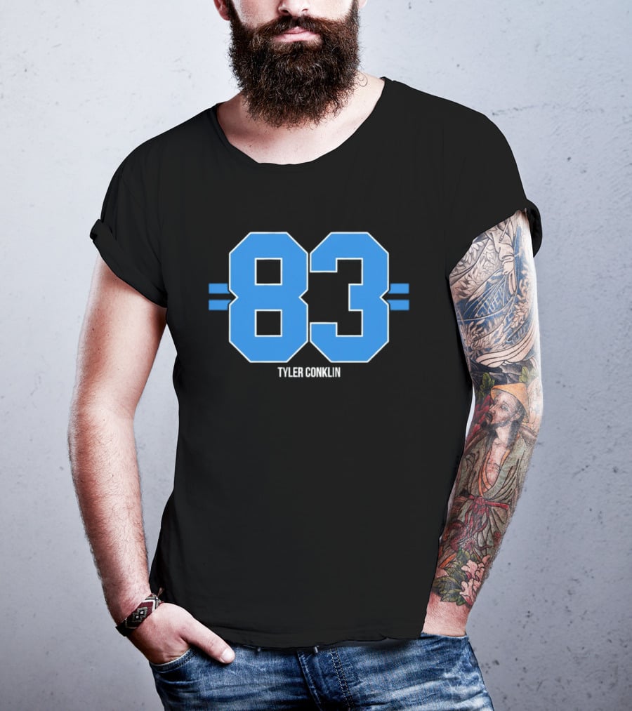 Tyler Conklin 83 Blue Stripe Detroit Lions Number T-Shirt