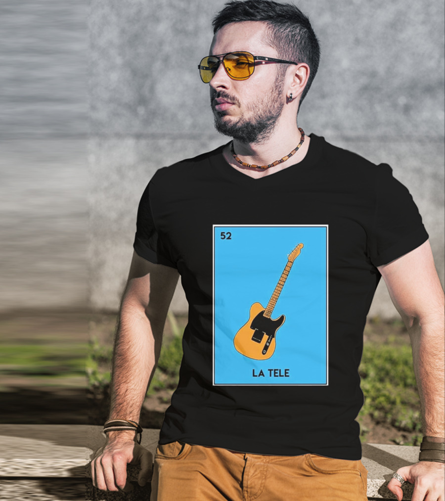 Jeff Garlin La Tele 52 Guitar Image With Number On Blue T-Shirt