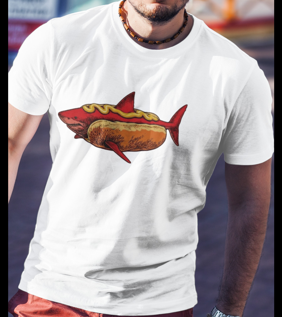 Shark Hot Dog Mustard Mashup Humor T-Shirt