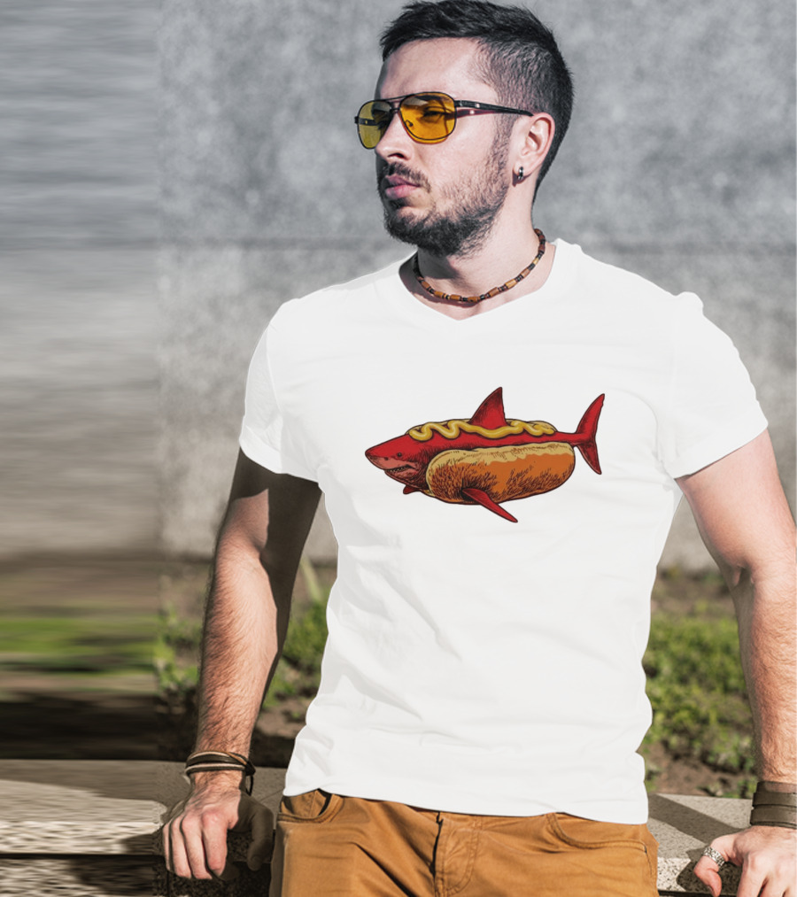Shark Hot Dog Mustard Mashup Humor T-Shirt