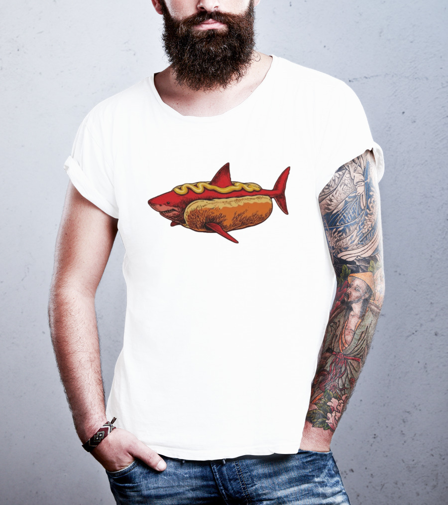 Shark Hot Dog Mustard Mashup Humor T-Shirt