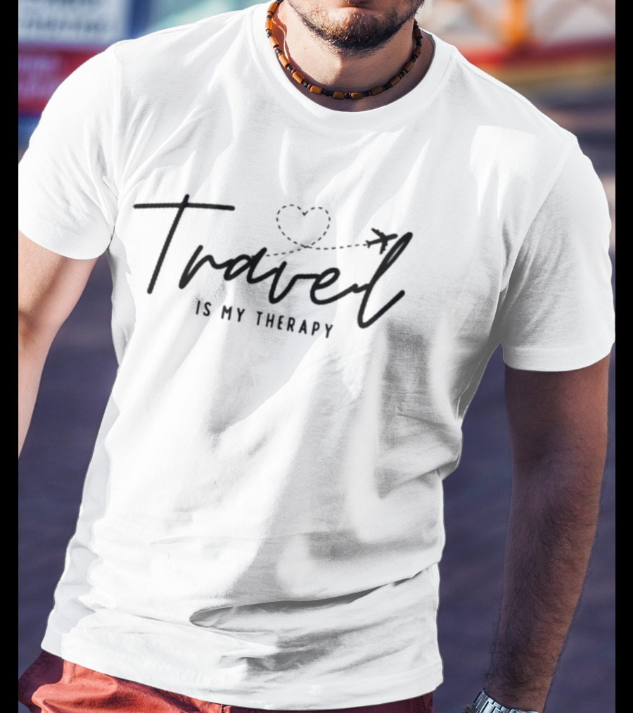 Travel Is My Therapy Heart And Airplane Path T-Shirt